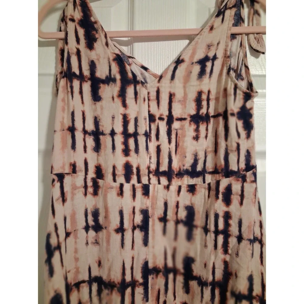 Boho 100% Cotton Tie Dye Midi Dress Tie Shoulder Ruffle Hem Fall Layering Small